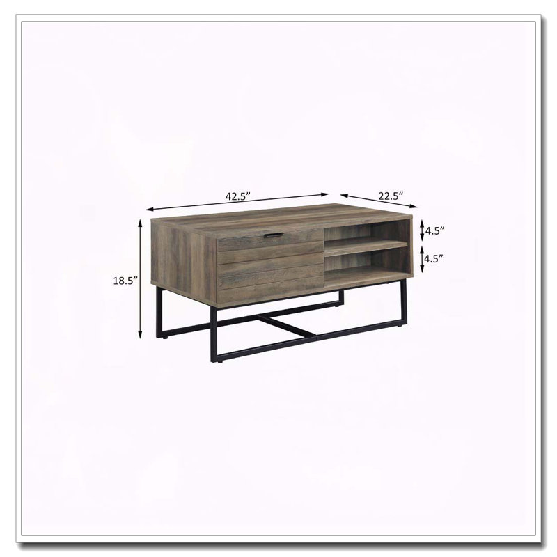 Rustic Oak And Black Coffee Table With Open Storage