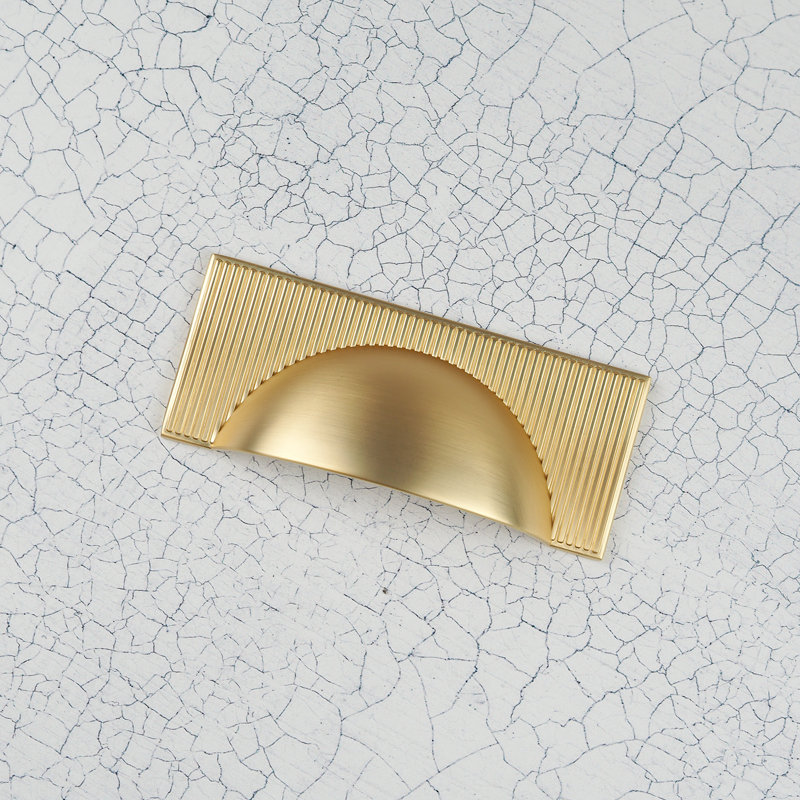 Satin Brass Ribbed Handle Collection & Coordinating Knobs, 64mm Cup