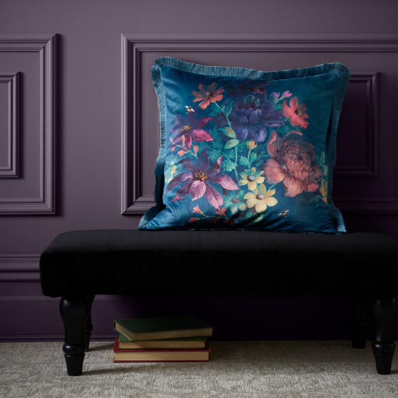 Floral Teal/Pink/Purple Square Throw, Cushion Cover Only - No Insert