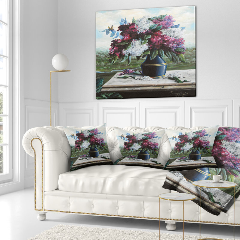 Lilas en bleu - oreiller imprimé floral, 16 po x 1 po, Coussin décoratif