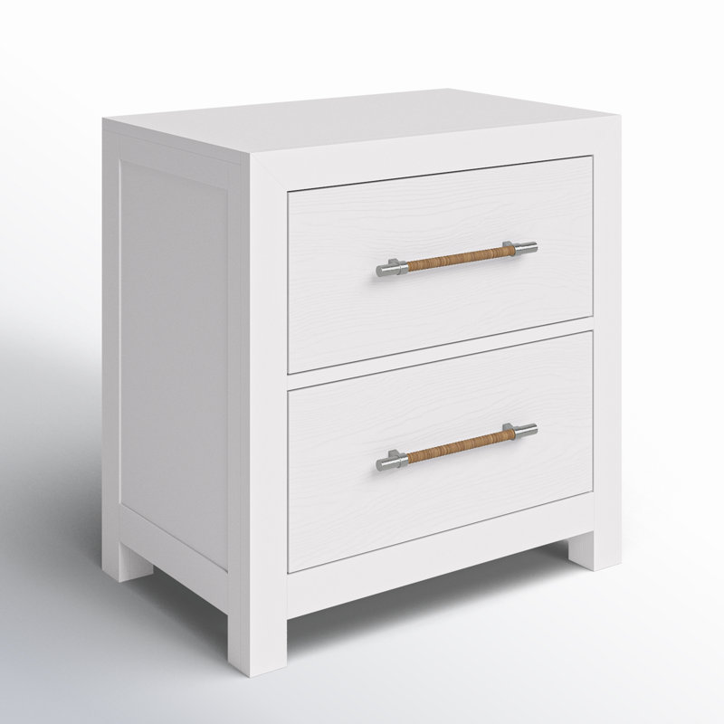 White Coastal 2-Drawer Nightstand with Woven Handles