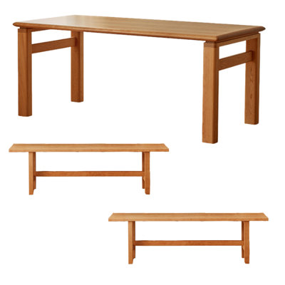Ensemble de table de salle à manger en bois de chêne massif avec banc