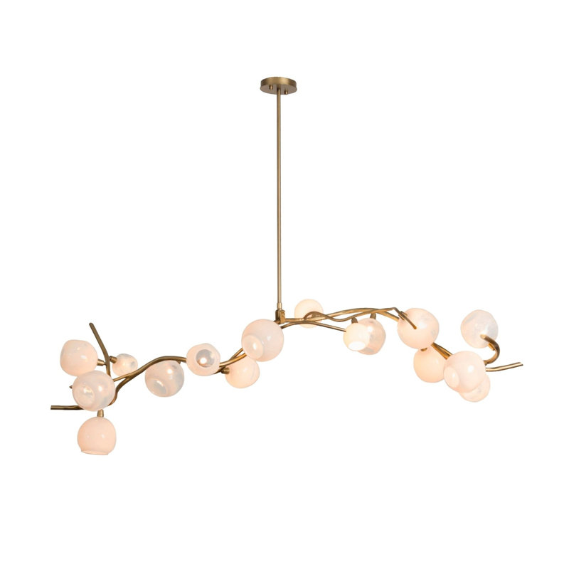 Lustre 16 lumières Lucia, Bronze huilé à la main, Opalino