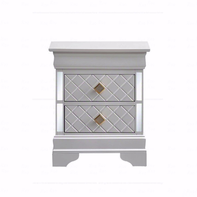 Bedroom Nightstand Pearl White Finish Finish, White
