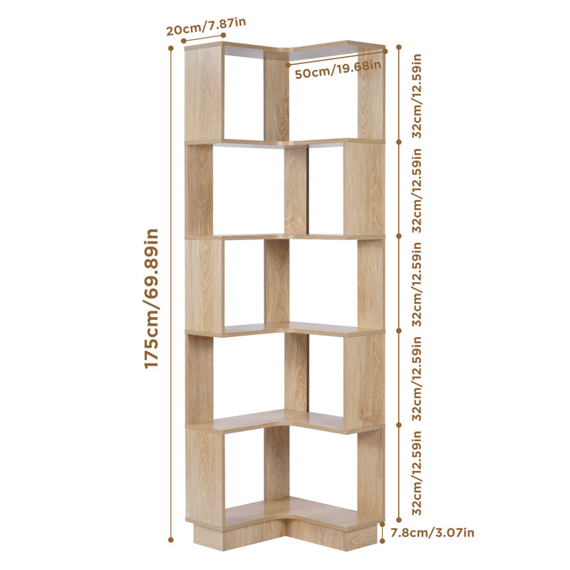 Bibliothèque de coin Kimberlye, H 69,68 po x l 19,68 po x P 19,68 po