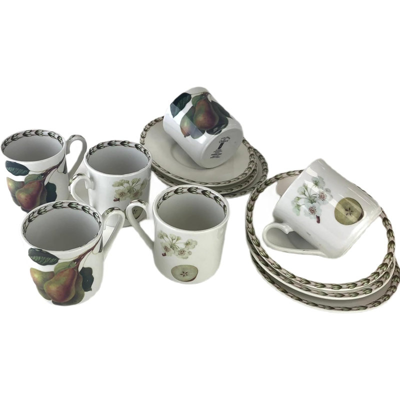 Victoria Bella, ensemble de 6 tasses à café en porcelaine tendre et soucoupes dans le motif de fruits Hookers montrant une poire