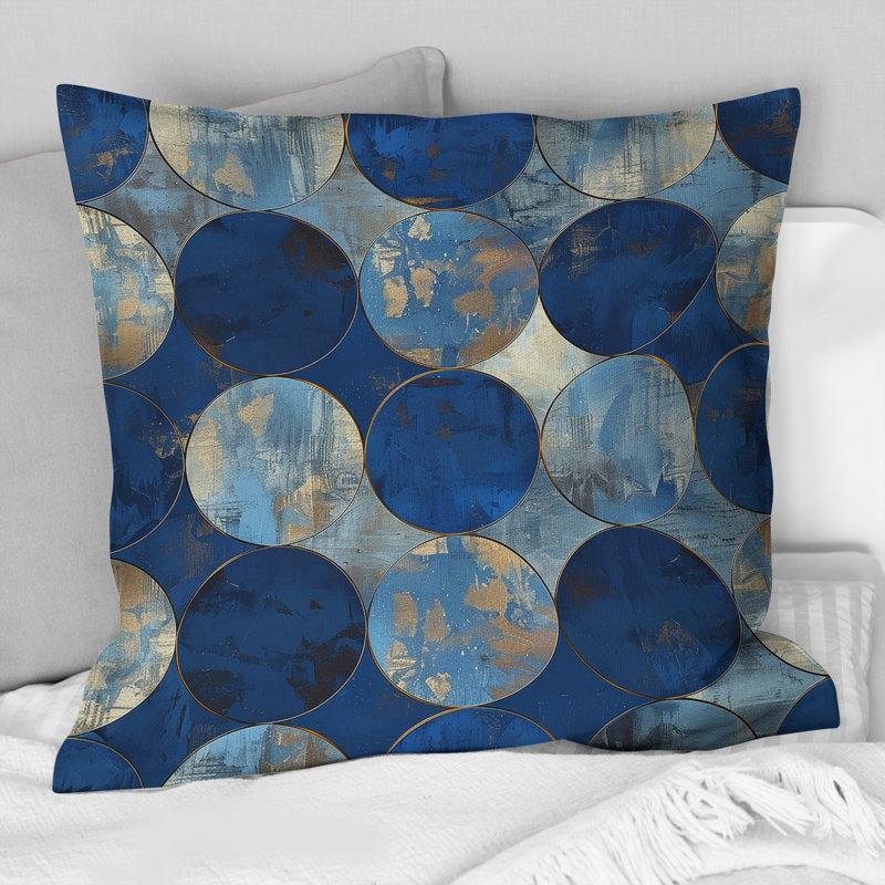 Coussin bleu Midcentury Circles I - Midcentury, H 18 po x l 18 po