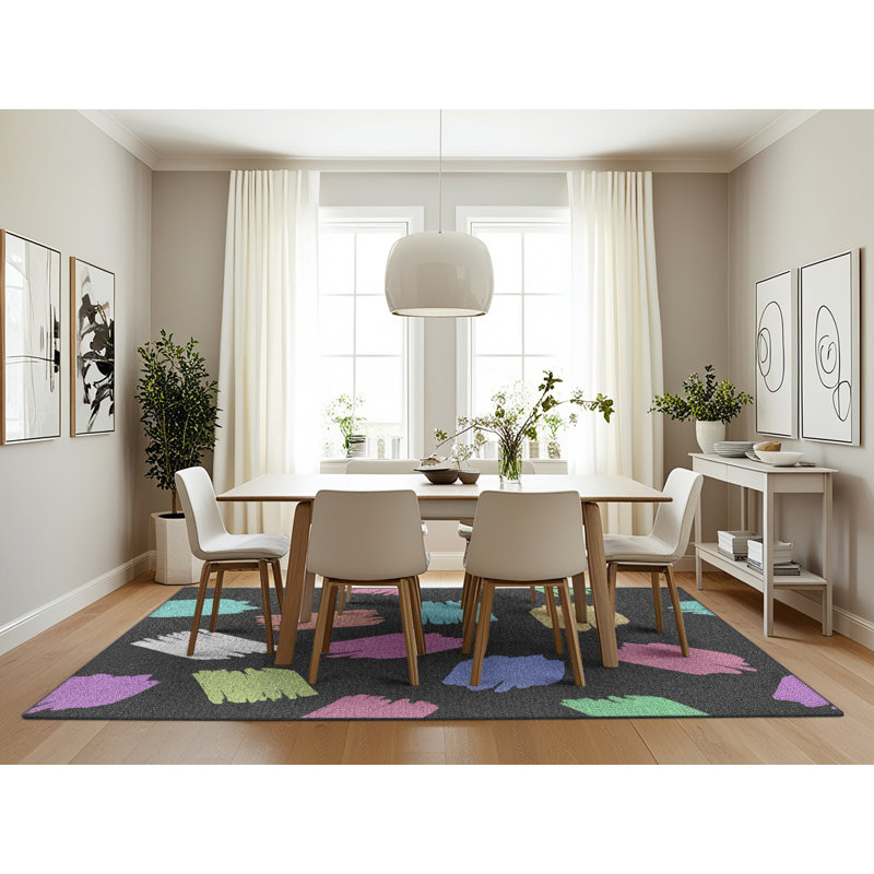 Tapis noir/rose à tisser électrique, Rectangle 7 pi x 10 pi