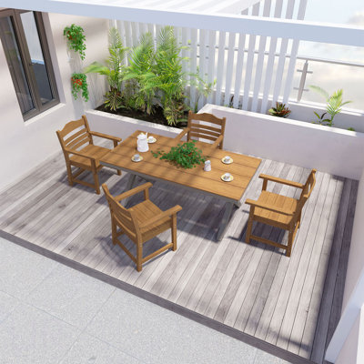 Chaise de salle à manger de patio avec ensemble de 2 accoudoirs, matériau HIP avec chaise imitation grain de bois texturé