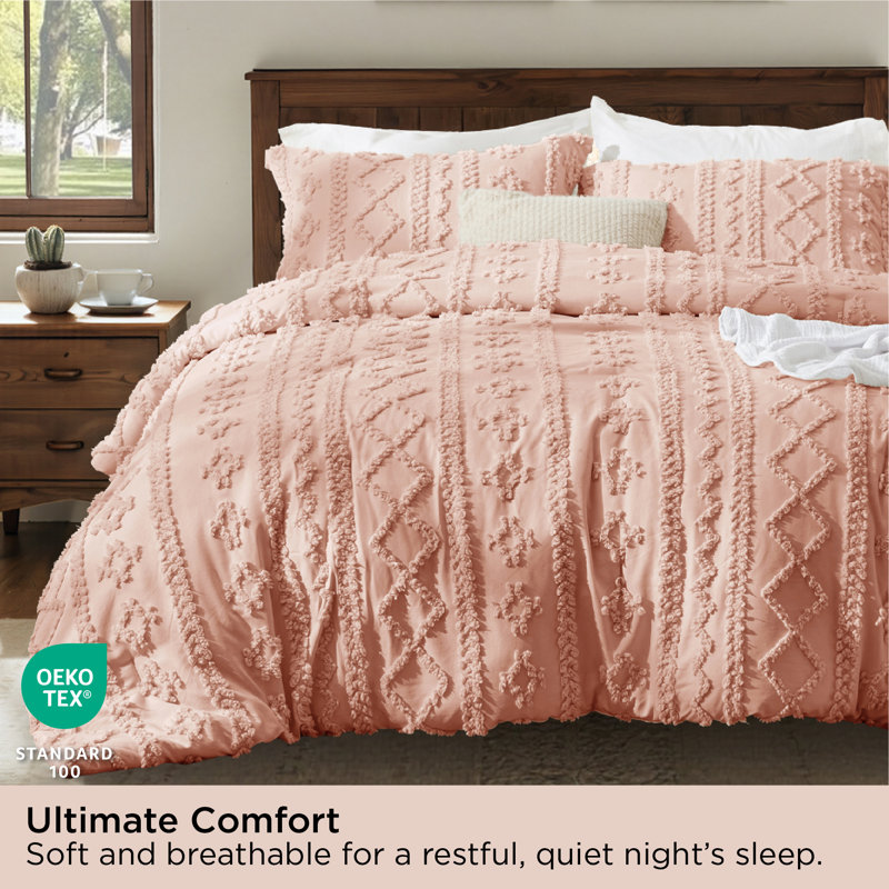 Ensemble d'édredon en microfibre toutes saisons, Édredon pour grand lit + 2 taies décoratives, Rose clair