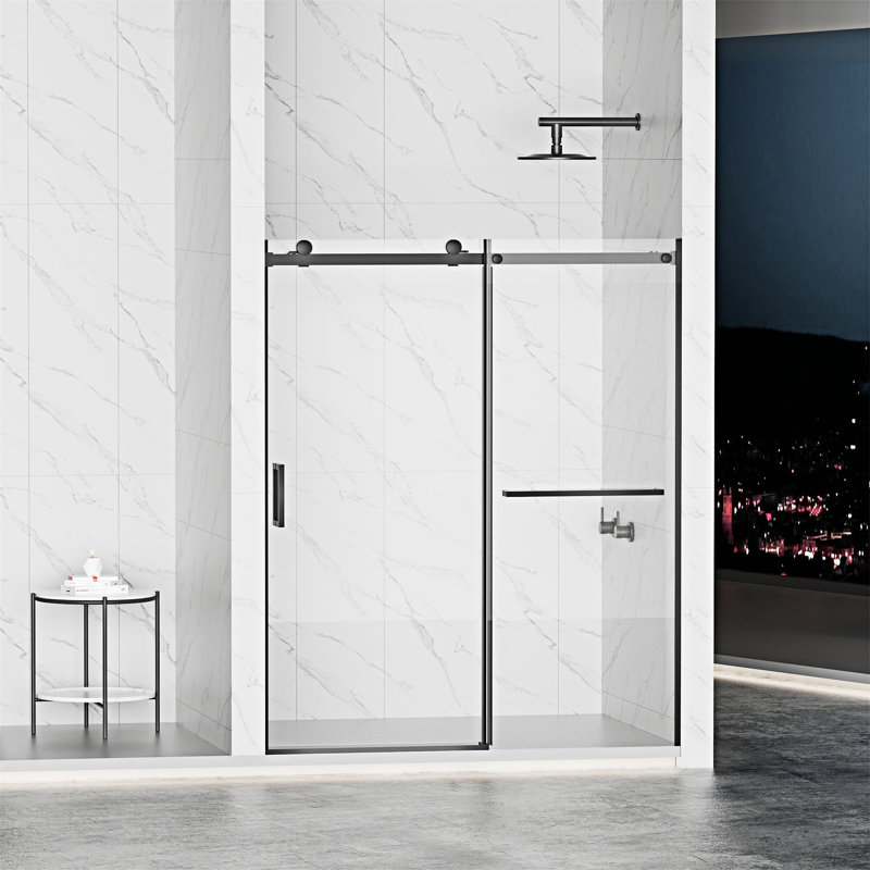 Porte de douche coulissante sans cadre, Noir mat
