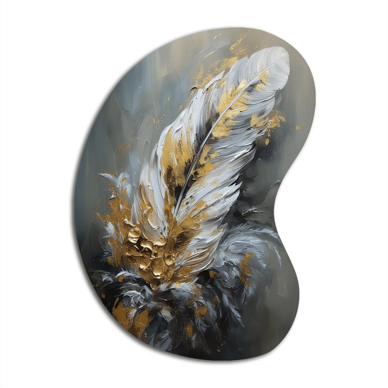 Yara - Décoration murale asymétrique en métal et plumes glamour, sculpture murale en métal de forme unique, H 31 po x l 22 po