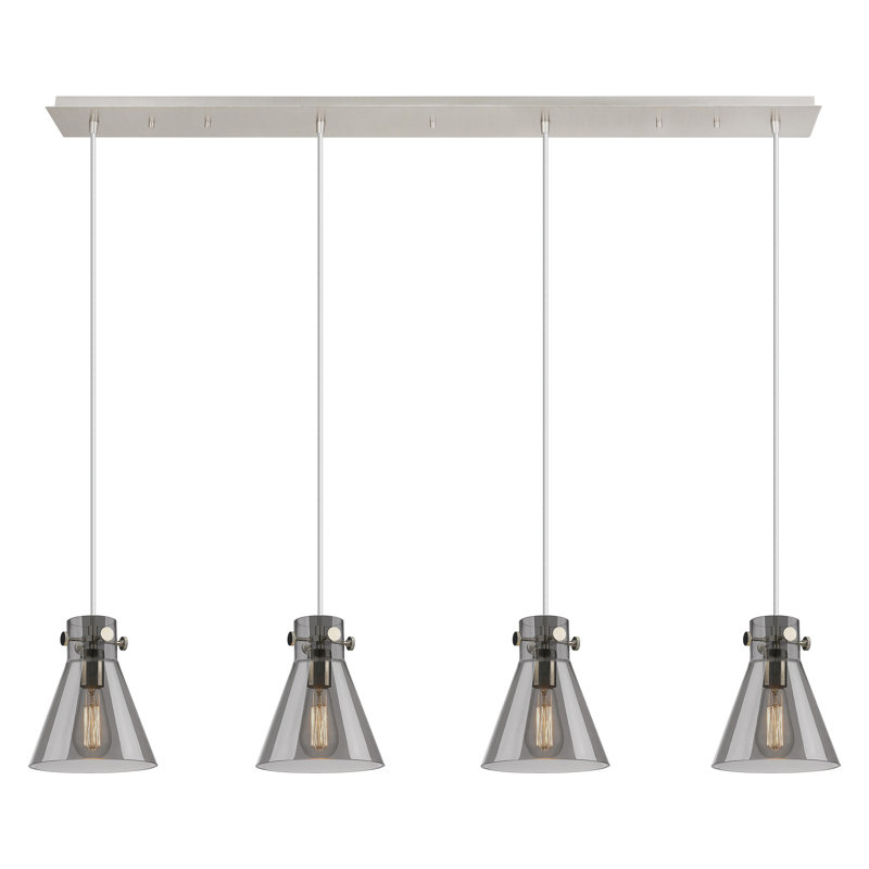 Luminaire suspendu conique à 4 lumières Amrith, Gris fumée clair, Nickel poli