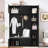 American Style 4-in-1 Hall Tree with Padded Bench, 4 Hooks, and Multi-Tier Storage Shelves-1624294363