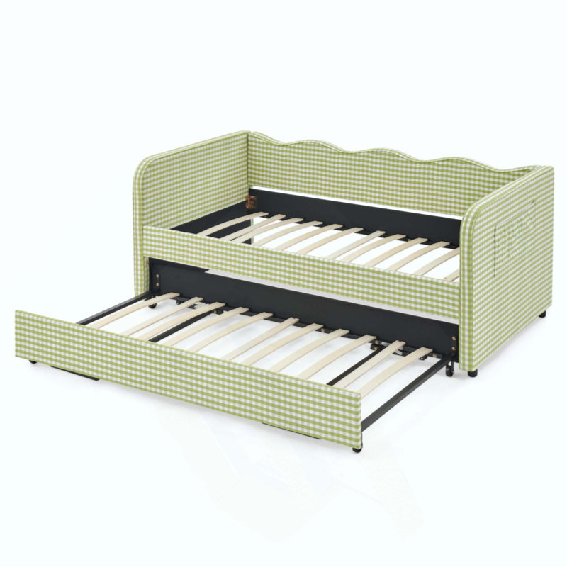 Divan-lit rembourré polyvalent 3 en 1 avec couchette coulissante et poches de rangement latérales, idéal pour les espaces multiples et les espaces restreints
