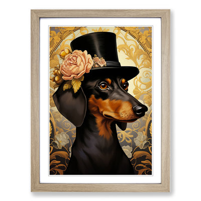 Dachshund Nouveau No.2 - Single Picture Frame Print on Wood