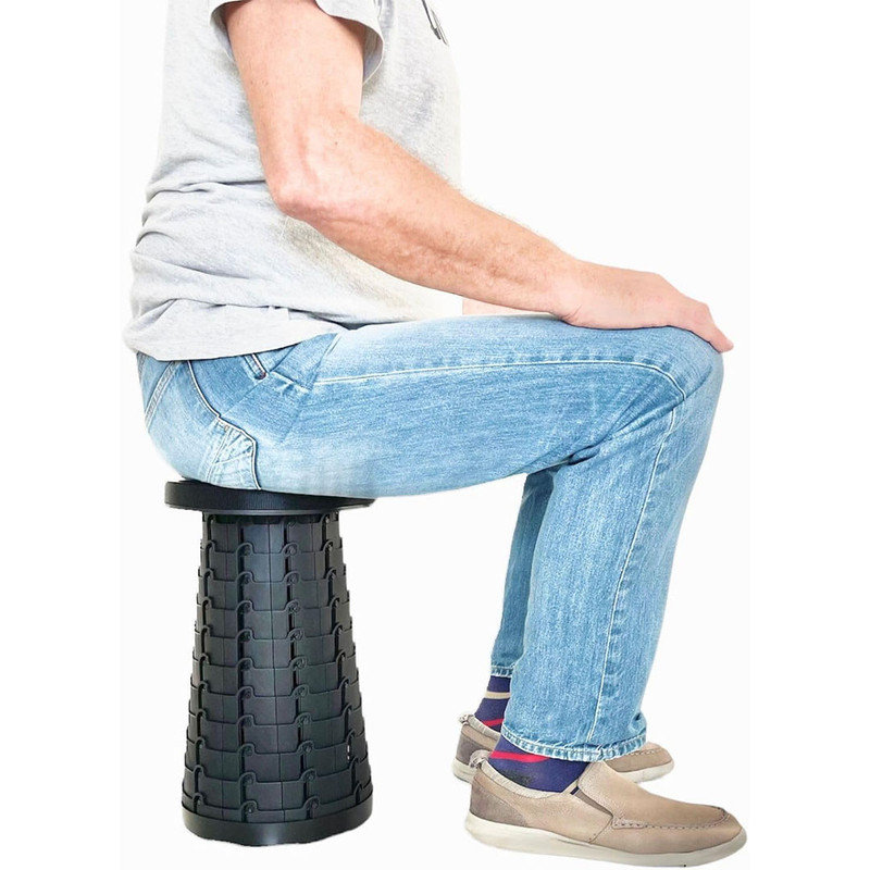 17.7-Inch Grey and Black Adjustable Height Retractable Camping Stool, Portable Chair with Carrying Strap