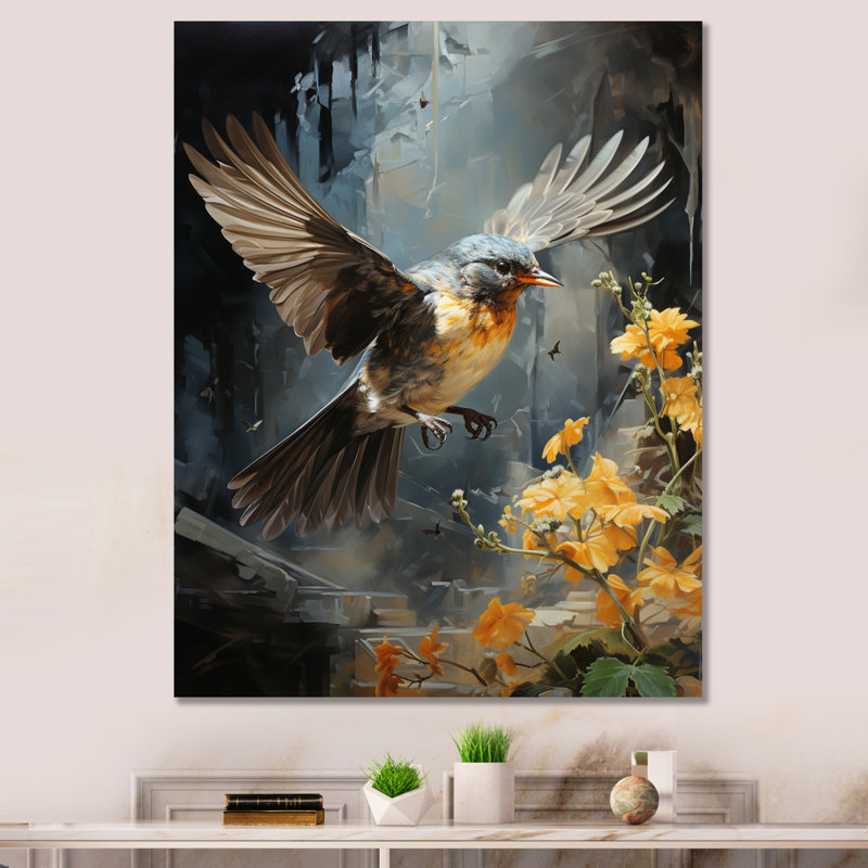 Oiseau, vol à travers les ombres - animaux, art mural sur toile, H 32 po x l 16 po x P 1 po, Toile tendue