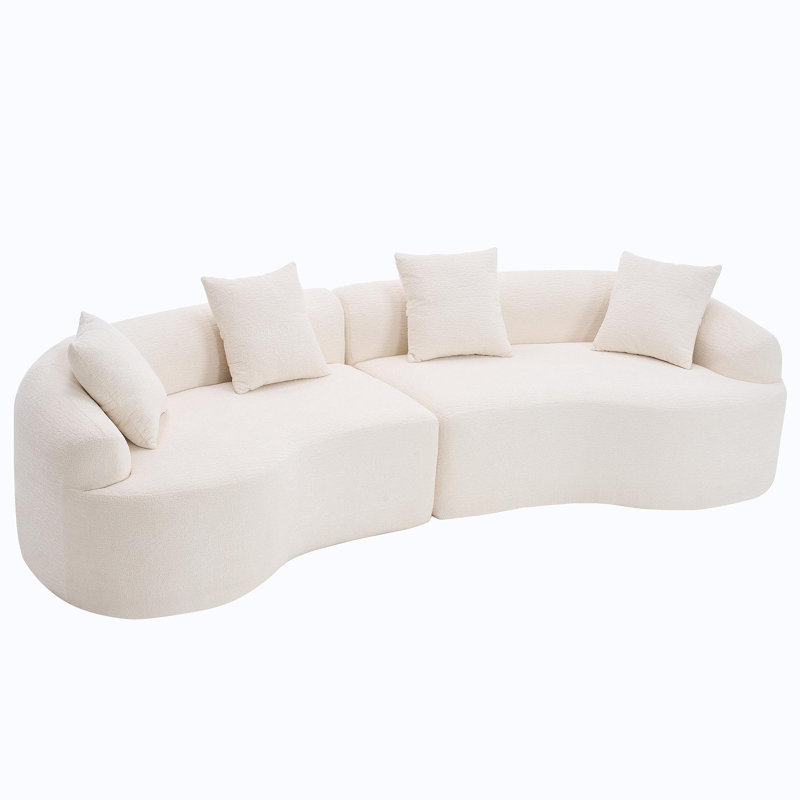Canapé courbé désossé, canapé modulaire à compression de 110 po, blanc haute densité, canapé-lit pour salon, salon, appartement, chenille