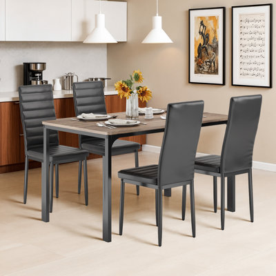Ensemble de table de salle à manger 4 personnes avec plateau en bois massif et chaises rembourrées