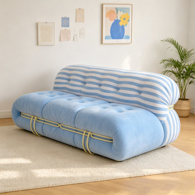 Simple and Stylish Blue Fabric Three-seater Sofa