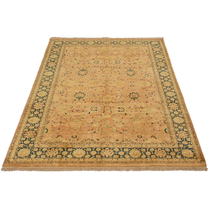 Tapis zone en laine beige/vert 6 pi x 8 pi 10 po one-of-kind à la main-noué la 2010 tabriz Iohanna