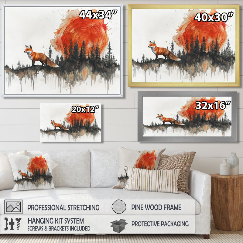 «Silent Fox In Forest Landscape III», art mural renard, Reproduction encadrée d'une seule photo, H 30 po x l 40 po, Noir