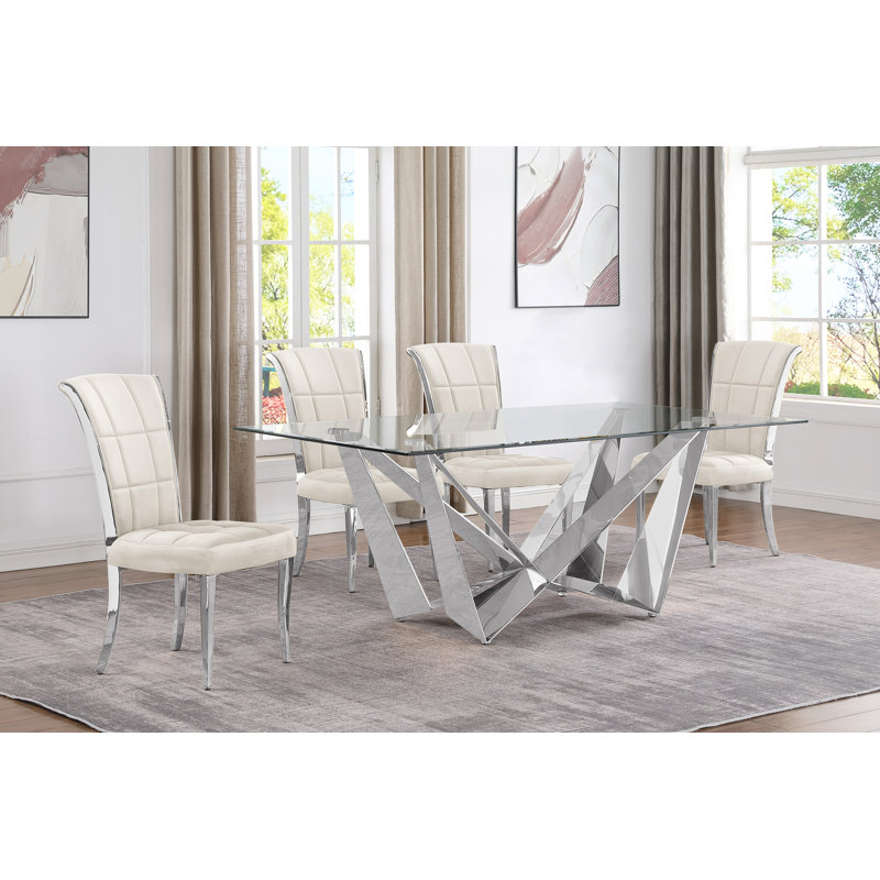 Ensemble de salle à manger rectangulaire L 78 po x l 42 po Kennise, 5, Crème / argenté, Argent