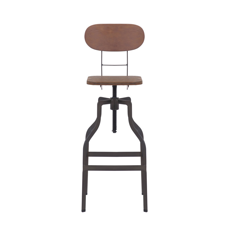 Hiliritas Swivel Adjustable Height Counter Stool with Metal Frame, Gun Metal Grey/Brown