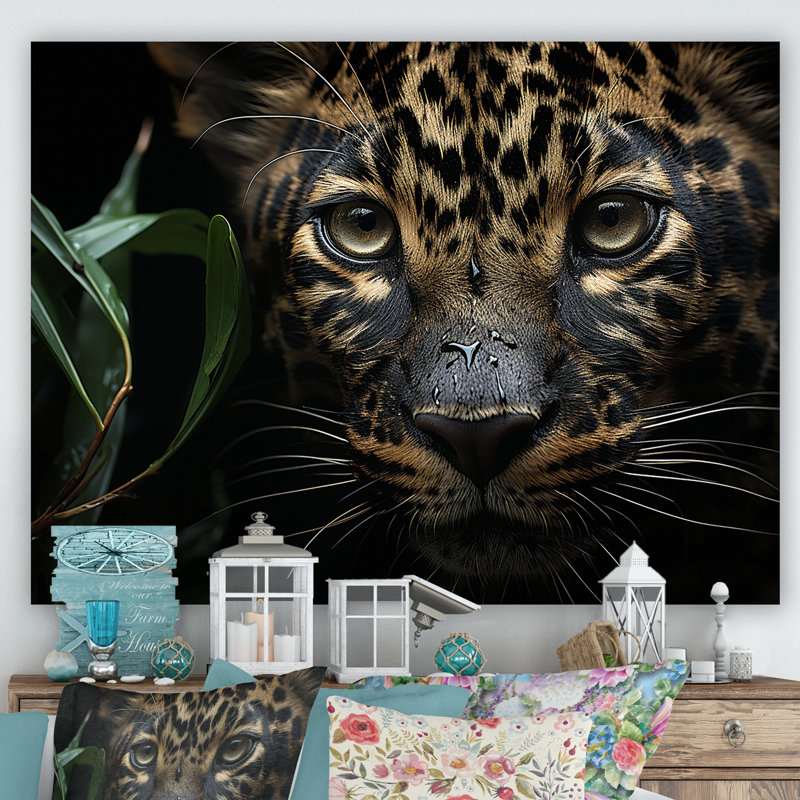 " Candid Jungle Captivation Leopard ", 24" H x 32" W x 1" D, Wrapped Canvas
