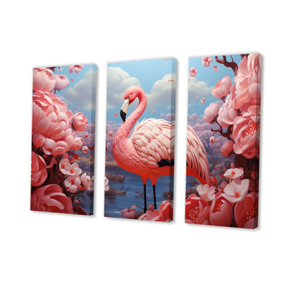 Impression de flamant rose sur toile 3 pièces