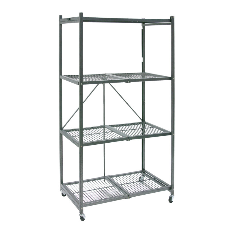  Étagère de rangement pliante polyvalente à 4 niveaux avec roulettes, paquet de 3, gris