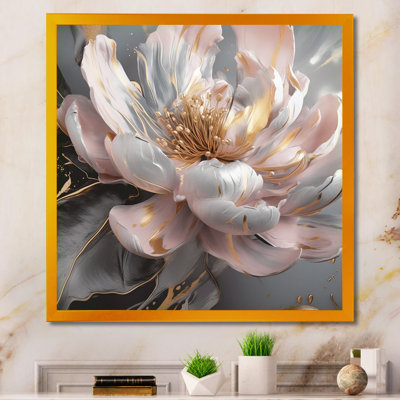 Marbre rose doré, pivoine III, art abstrait sur toile marbrée