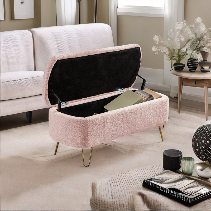 Banc de rangement rembourré Maegann, Rose