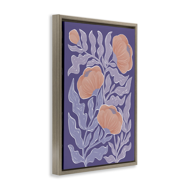 Cadre flottant Mid-Century mauve coquelicots, design par Martina Pavlova, H 25 po x l 17 po, Cadre flottant orme Montalcino