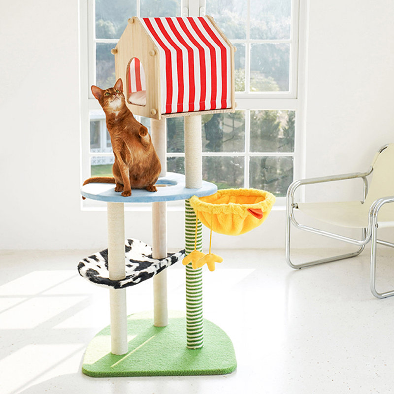 Structure d'escalade simple en velours de lin, Bleu, H 54,3 po x l 27,6 po x P 23,6 po 