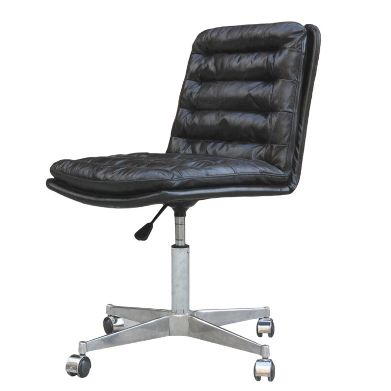 Chaise de travail en cuir Varnedore, Noir