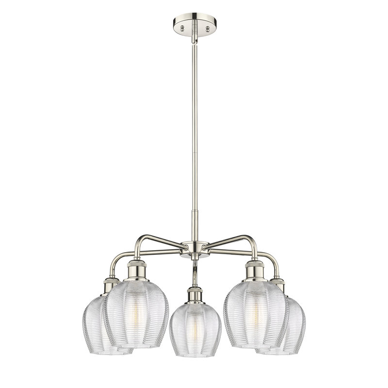 Lustre suspendu 5 lumières 24 po Krumholz, Transparent, Nickel poli