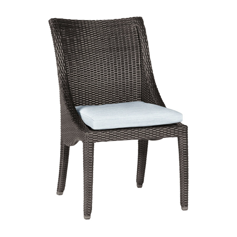 Athena Patio Dining Side Chair with Cushion, Black Walnut, Paper Sky, No Welt