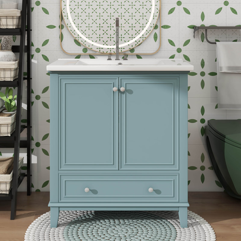 Ensemble de meuble-lavabo avec lavabo avec portes et un tiroir, Vert