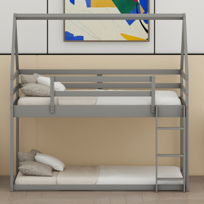 Low-Profile House Bunk Bed with Ladder