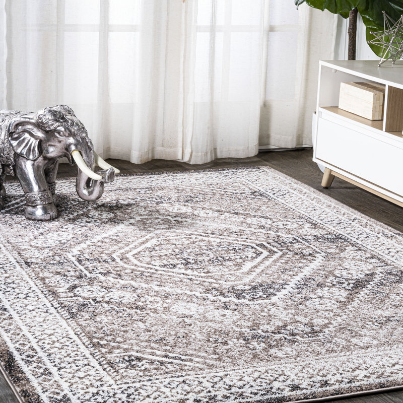 Tapis brun / ivoire Boho Cottage Medallion, Rectangle 3 pi x 5 pi