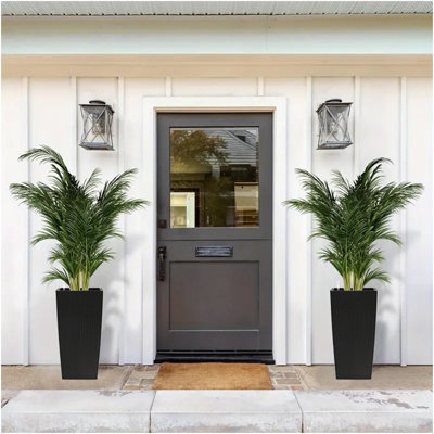 Grand pot à fleurs de 30 pouces de hauteur avec trous de drainage auto-arrosants et plateaux intérieurs Pot de fleurs intérieur avec trous de drainage, moniteur de niveau d'eau, seau intérieur pour le jardin, le patio, le porche, la cour arrière, noir