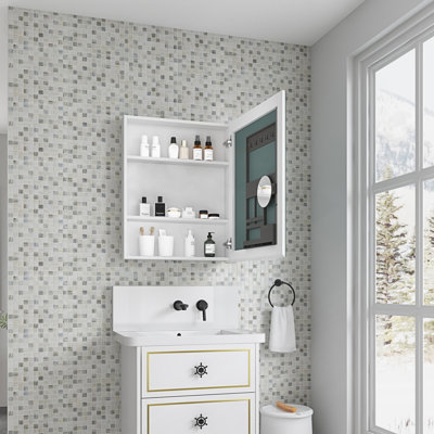 Armoire à pharmacie avec miroir à bords biseautés, porte à ouverture sur la droite et porte sans cadre l 24 po x H 30 po