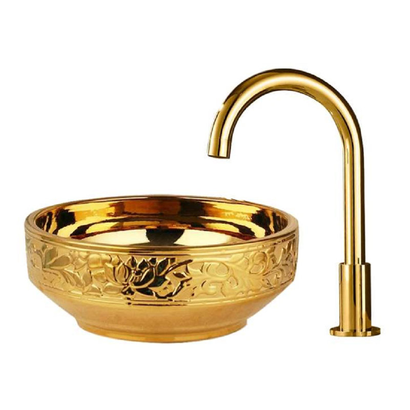 FontanaShowers Ceramic Circular Bathroom Sink with Faucet
