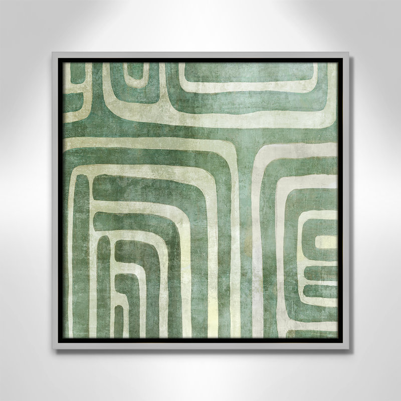 «Whimsical Green II» par Emma Peal, Toile argentée avec cadre flottant, Pas de tapis, 17.5" H x 17.5" W x 2" D