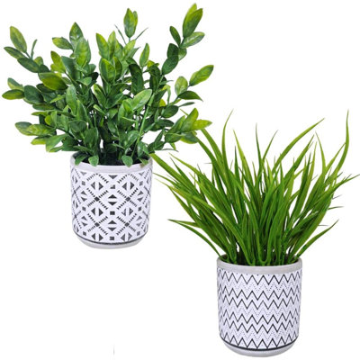 Set Of 2 Artificial Potted Plants Potted Eucalyptus Plant Artificial Grass In Modern Concrete Plant Pots Outdoor