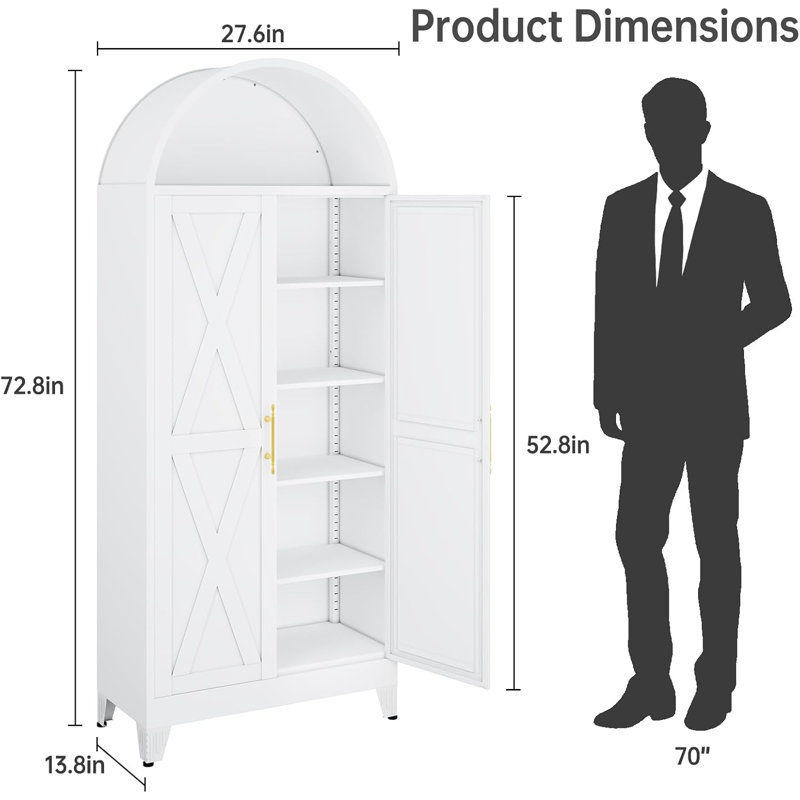 Armoire de rangement en métal avec tablettes réglables pour le garde-manger, la buanderie, Blanc