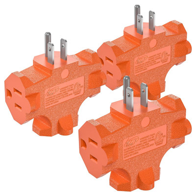 KeyPower 3 Prong Plug Adapter 3 Outlet Grounded 3 Way Wall Outlet Splitter, 15A 125V 1875W Power Splitter for Home, Office or Travel, ETL Listed, Orange (Set of 3)