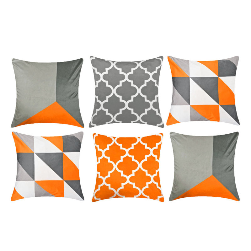 Bentley Geometric Square Cushion Cover, Orange/Grey